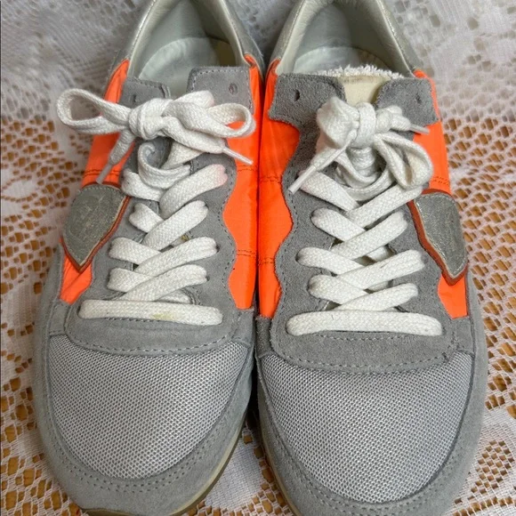 Philippe Model Women's suede Vibrant Orange and Gray Sneakers shoes sz 5.5 - Picture 4 of 8